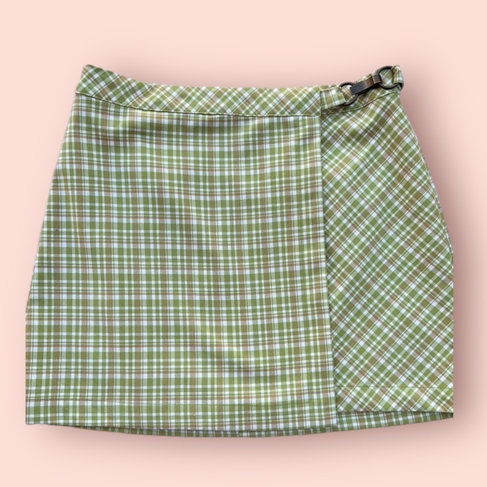 Urban Outfitters green plaid mini wrap skirt size medium